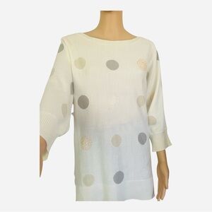 Charter Club Women 2X tight knit cardigan cream polka dot 3/4 sleeves round neck